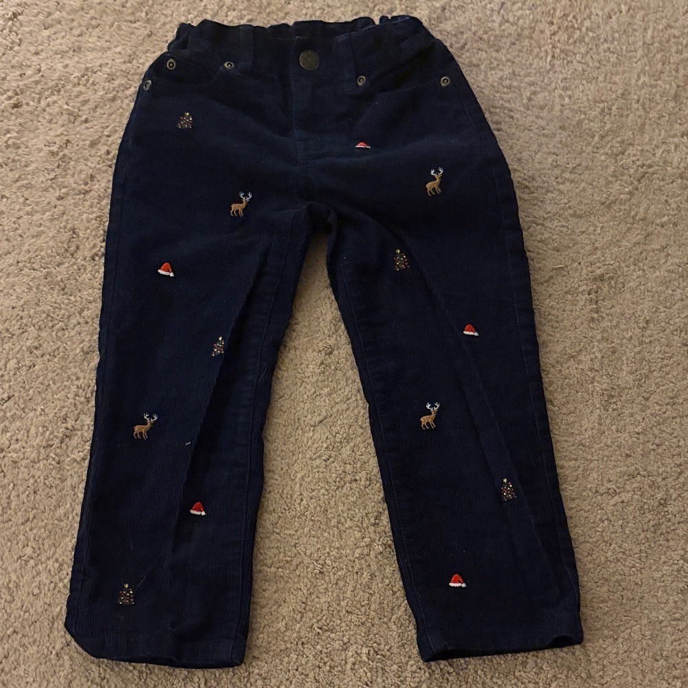 Janie and Jack Navy Corduroy Pants with Holiday Embroidery